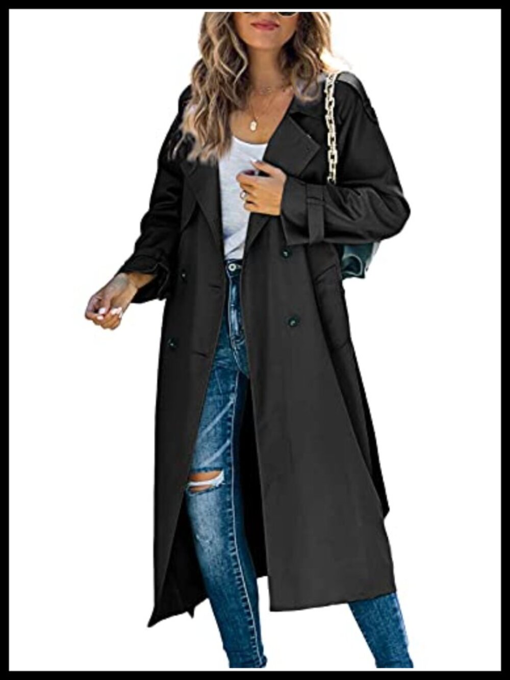 Women's Long Trench Coat Double Breasted Windproof Overcoat with Belt